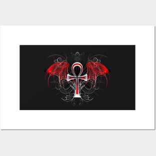 Gothic ankh with red wings Posters and Art